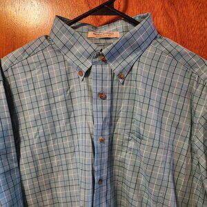Men's Large Tall L.L. Bean Teal Check Wrinkle Resistant Short Sleeve Button Down